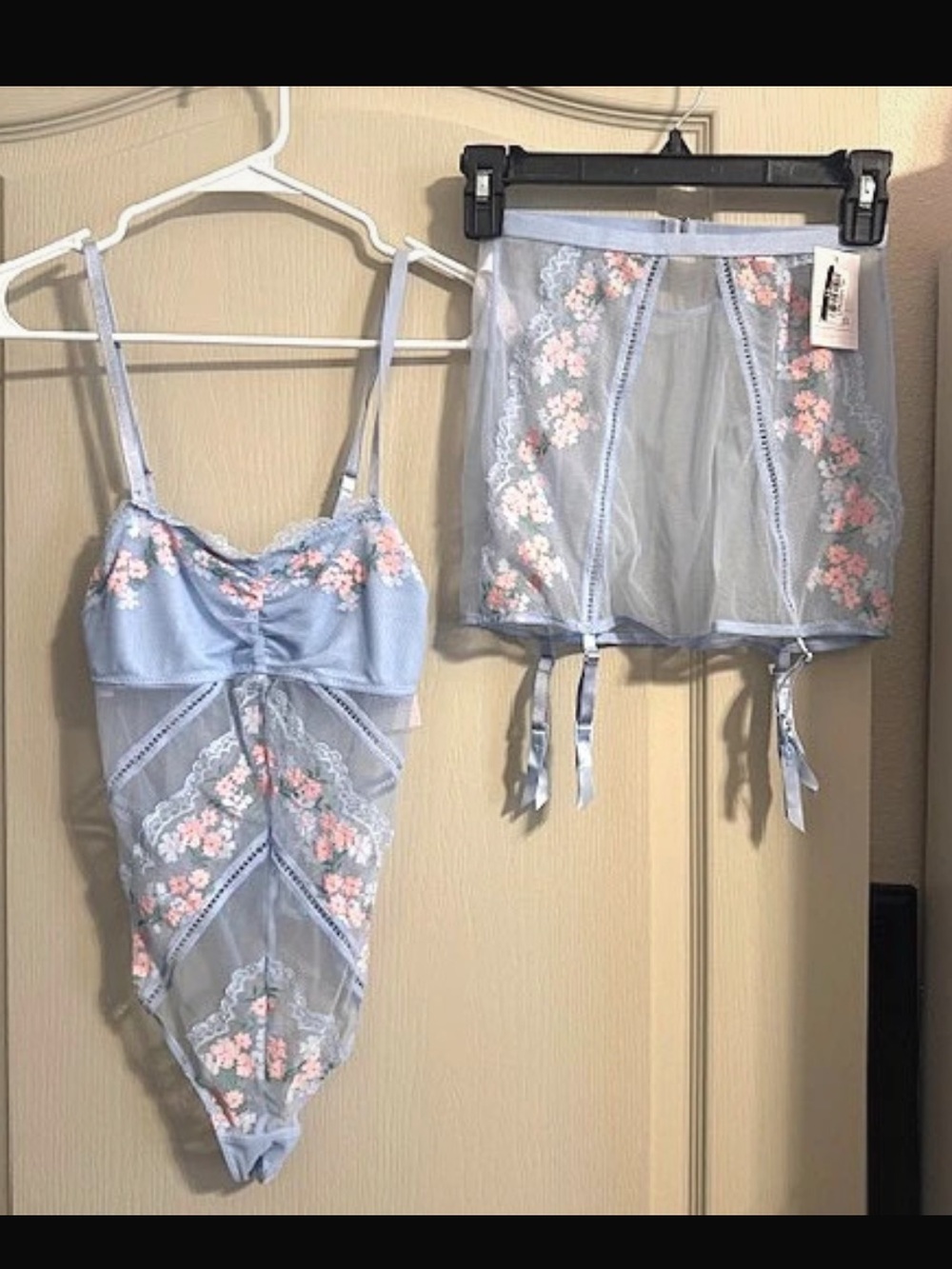 Cottage Fairy Core Lingerie Bodysuit Teddy Garter Slip Skirt Mesh Vintage